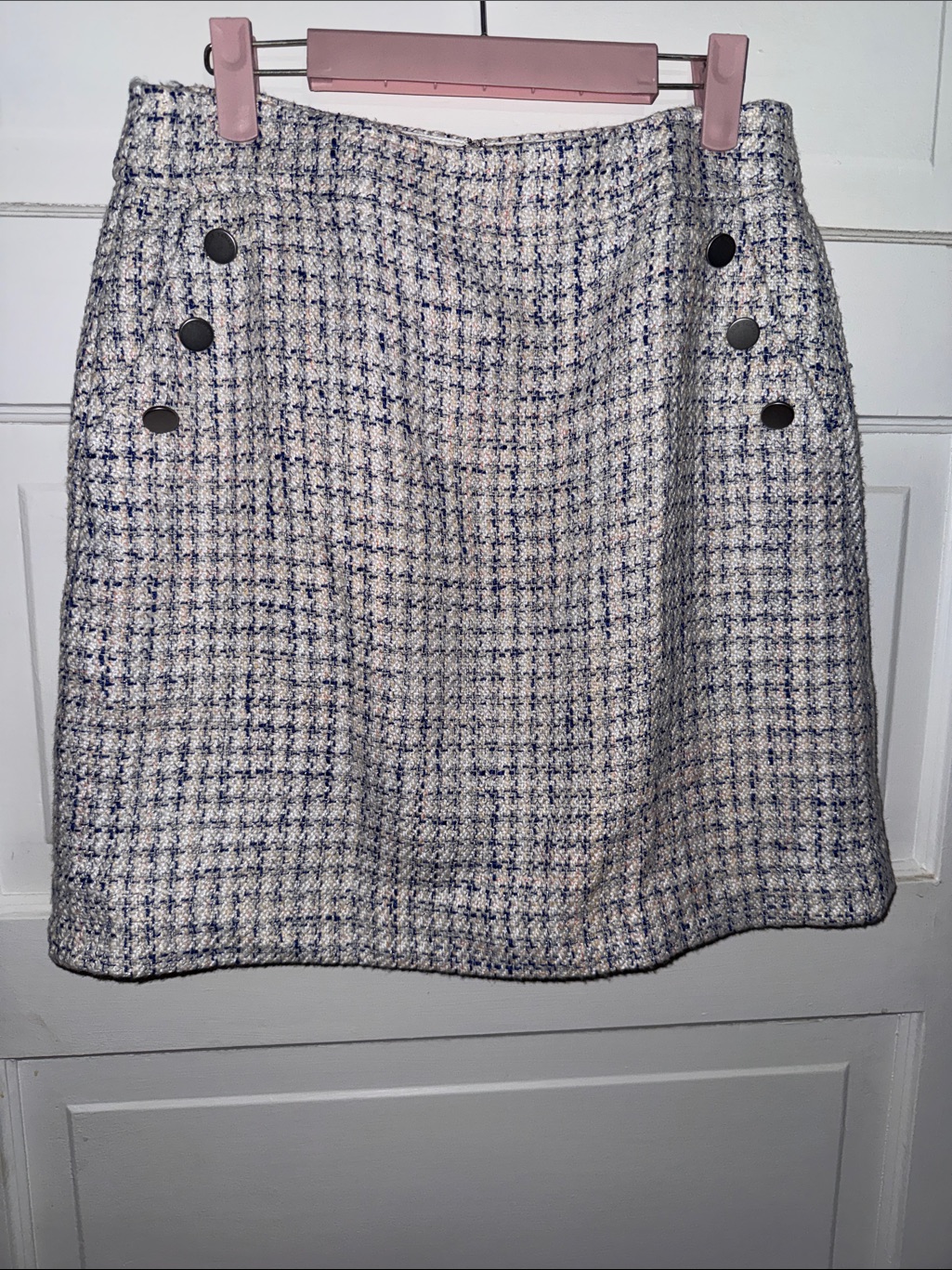 Elie Tahari Cream And Navy Tweed A-Line Mini Skirt
